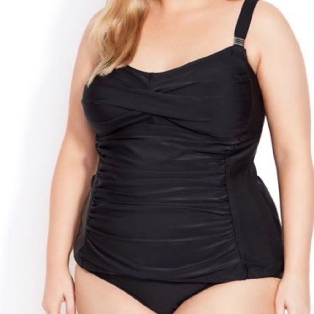 Evans Black Ruched Twist Tankini Swimsuit Top Plus Size 32 4X 5X Black